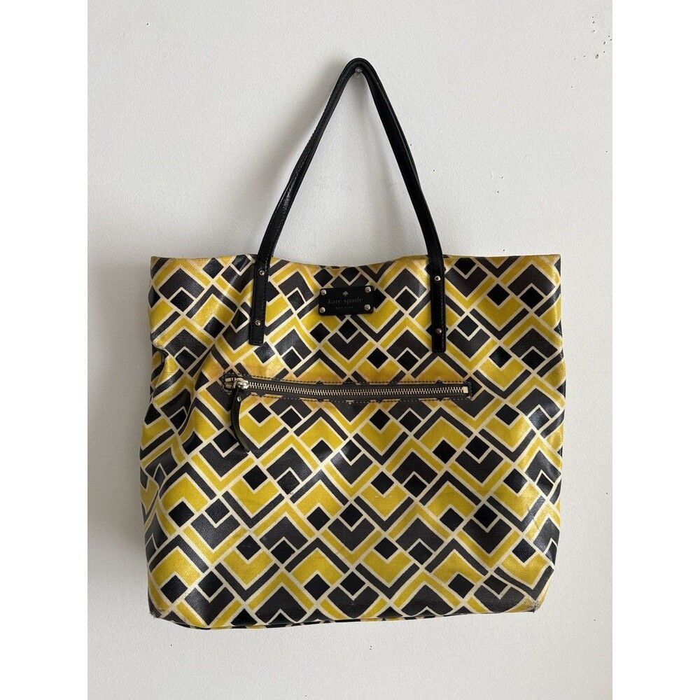Kate Spade New York Yellow Black Geometric Canvas Tote Shoulder Bag